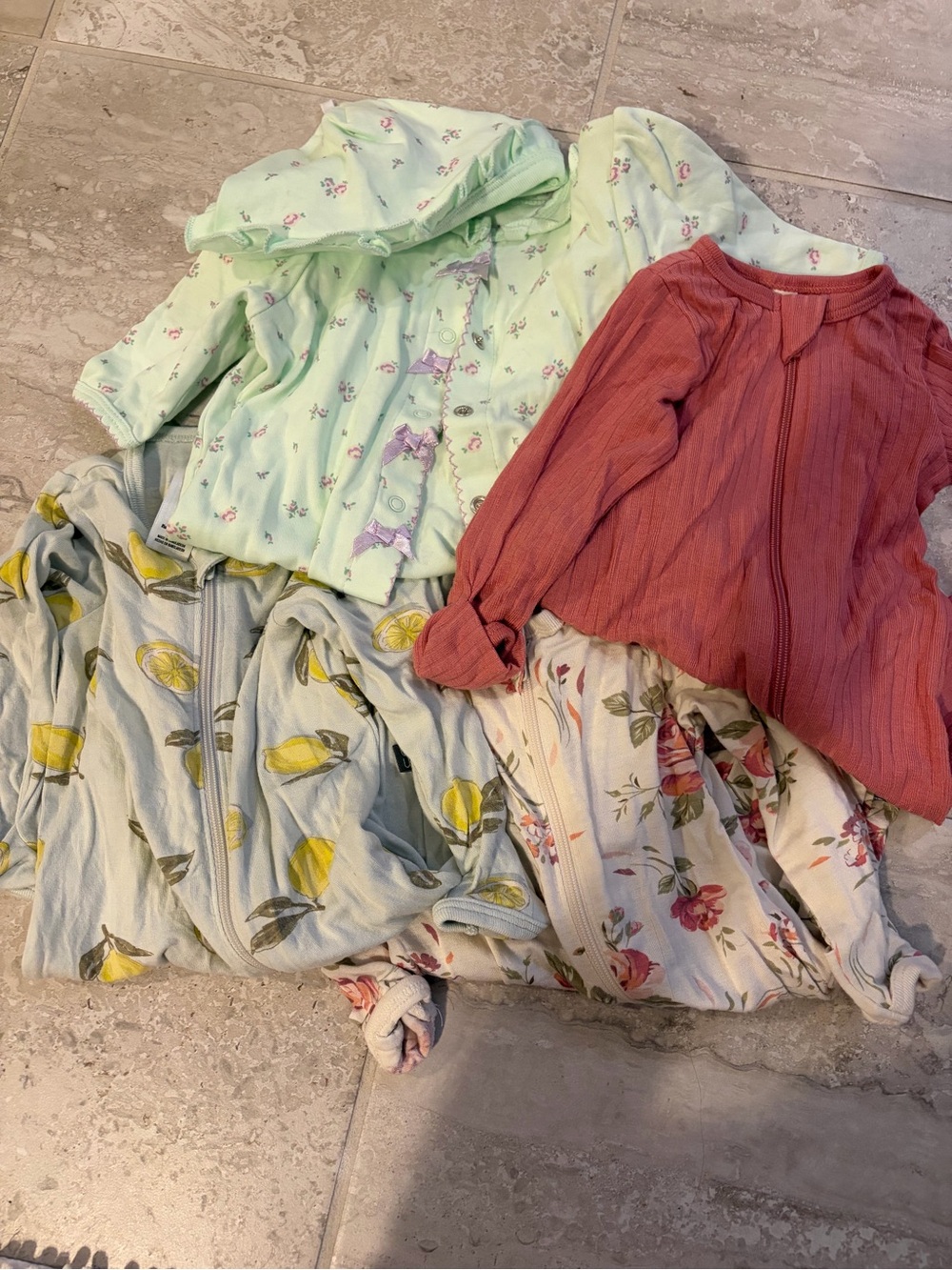 Newborn baby Girls' Mixed Sleepwear Bundle - Mint Floral, Lemon, Rust, Floral